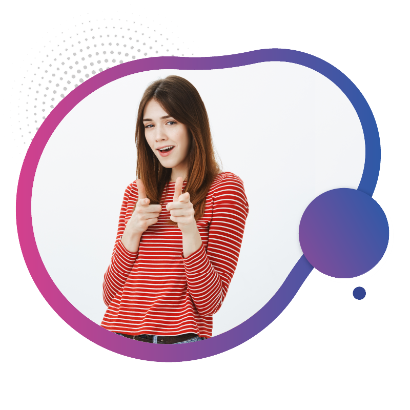 A woman in a red shirt pointing at something off-screen, actively engaging with her surroundings, representing Australia's 5G eSIM connectivity.