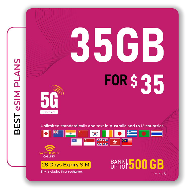 Telsim's best 35GB Prepaid eSIM 5G Australia Plan